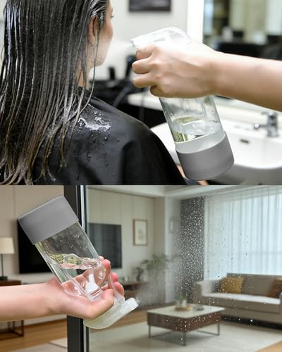 2 Pack 360° Glass Spray Bottles with Silicone Sleeve, 16 oz Empty Refillable Containers with Adjustable Spray Nozzles, Spray Bottles for Hair, Cleaning Solutions and Plants Grey - color: Gray