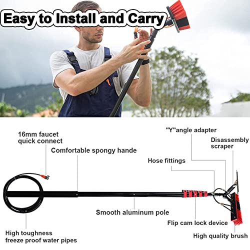 Water Fed Pole Kit, 12-39ft Adjustable Window Cleaning Pole with Squeegee, 180° Rotatable Brush Head Telescopic Cleaning Brush Outdoor Glass Solar Panel,39FT/12M - color: 10.8m, size: 39FT/12M