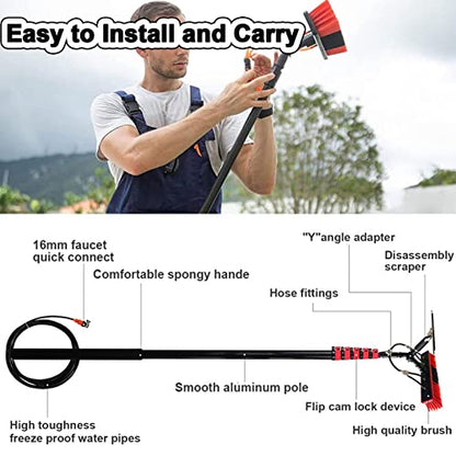 Water Fed Pole Kit, 12-39ft Adjustable Window Cleaning Pole with Squeegee, 180° Rotatable Brush Head Telescopic Cleaning Brush Outdoor Glass Solar Panel,39FT/12M - color: 10.8m, size: 39FT/12M