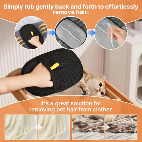 Carpet Rake for Pet Hair Removal, 4 in 1 Reusable Pet Hair Removal Tool Kit, 50'' Adjustable Long Handle Dog & Cat Hair Remover Broom with Handle & 2 Pets Hair Removal Gloves for Carpets, Rugs, Couch