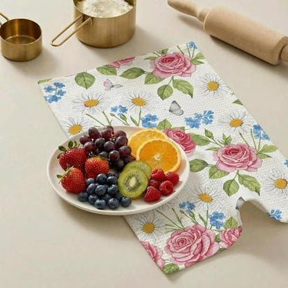 Waffle Kitchen Towels Set of 2 - Ultra Absorbent Quick Dry Dish Towels - Sustainable Reusable Cleaning Tea Towels - Lightweight Hand Towels for Kitchen & Bathroom, 16” x 28” (Plants) - style: Plants