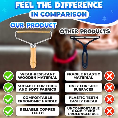 Pet Hair Removers 2 Pack Reusable Metal Lint Remover Tool – Durable Pet Hair Remover Tool with Wooden Handle | Portable Fabric Shaver Fuzz Cleaner for Clothes, Carpet & Furniture, Couch