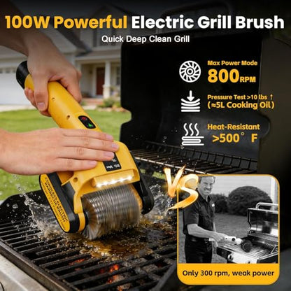 5000mAh 350 Mins Runtime Electric Rotary Grill Brush G2, 800RPM Powerful Outdoor Automatic Grill Cleaning Brush, 304 Stainless Steel No Bristle Shedding Cordless BBQ Cleaner
