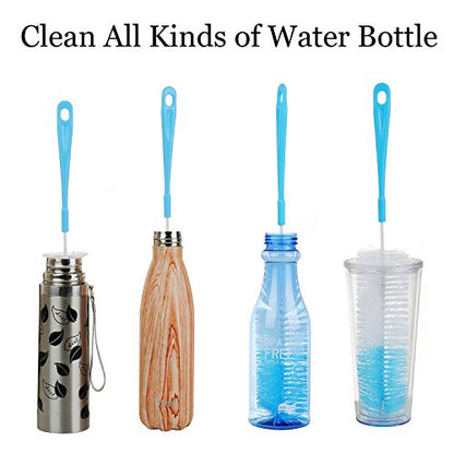 3-Pack Long Bottle Cleaning Brush for Narrow Neck Beer, Wine, Flask, Thermos, Sportwell, Pitcher, Brewing Bottle Cleaner, 16 Inches - color: Blue