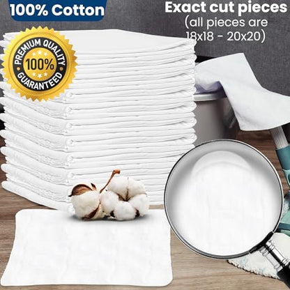 Nabob Wipers New Lint Free Cloth (3 Pack) - 100% Cotton Cleaning Rags Exact Cut - Premium White Rags for Cleaning House - White Rags for Dusting, Staining, Polishing, Painting 18"x18" - size: 18x18 Inch (3 Pack)