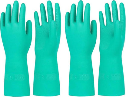 Reusable Waterproof Household Dishwashing Cleaning Rubber Gloves - color: Green-medium-2 Pairs