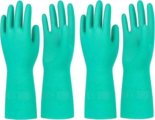 Reusable Waterproof Household Dishwashing Cleaning Rubber Gloves - color: Green-medium-2 Pairs
