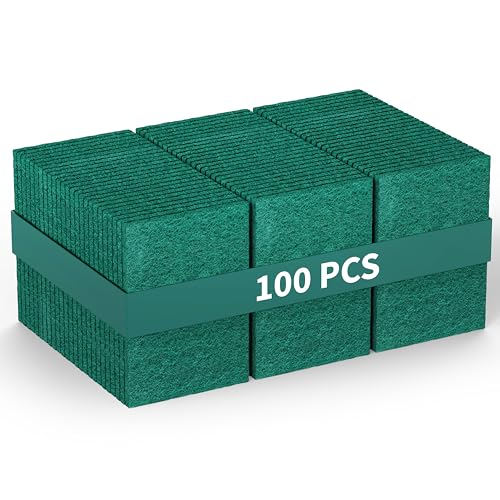 100 Pack Heavy Duty Scouring Pads, Green Scrubbing Pads, 3x4 Inch | Reusable Scrub Pads for Cleaning, Non Scratch, Household Multipurpose Scrubbers For Kitchen, Dishes, Pots, Pans, Metal Grills - size: 3 X 4 100 Pack