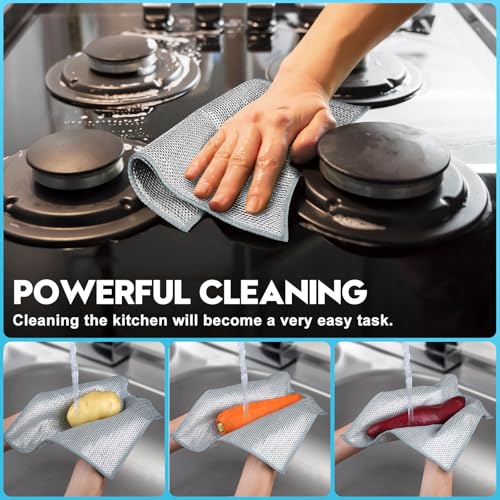 10 Pcs New Upgraded 3 Layers Non Scratch Wire Dishcloth, Multipurpose Wire Steel Wool Scrubber, Wet & Dry for Cookware, Sinks, Dishes, Stoves & Fireplaces 9.87“ x 9.87” - size: 9.87x9.87-10pcs