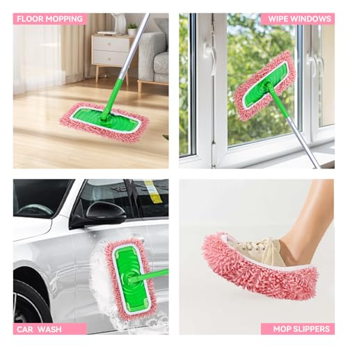 4Pcs Reusable Microfiber Mop Pads Compatible with Swiffer Sweeper, Replacement Wet Mopping pad Refills & Washable Dry Sweeping Cloths for Surface/Hardwood Floor Cleaning（Pink） - color: Pink- 8pcs Chenille Mop