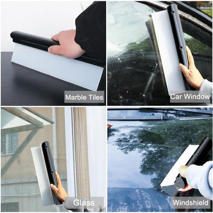 Car Squeegee,12 inch Silicone Automotive Water Wiper for Drying,Flexible Auto T-Bar Water Blade for Car,Windshield,Glass,Window,Bathroom (Black) - color: Black