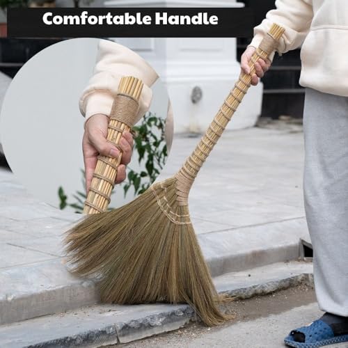 Outdoor Broom for Floor Cleaning, 43.3'' Length Heavy-Duty Natural Grass Broom for Sweeping Concrete Courtyard Garage Patio Indoor Home Kitchen Office Lobby - style: Style Traditional