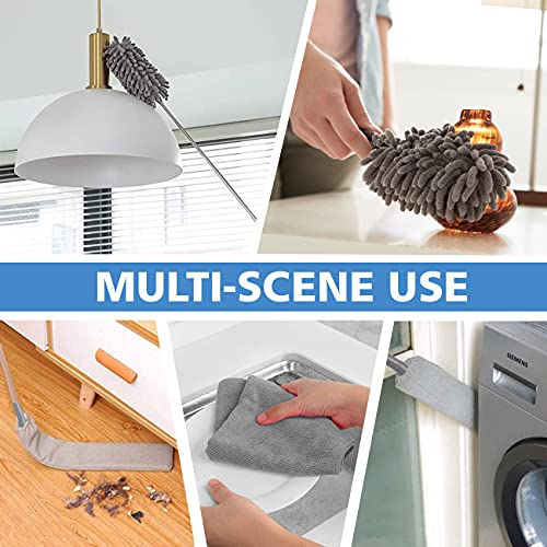 Microfiber Duster Kit for High Ceiling (6pcs), Extendable Dusters for Cleaning with 100" Extension Pole, Long Feather Duster for Fan/Car, House Cleaning Tool Kit by OOSOFITT - color: Grey & White