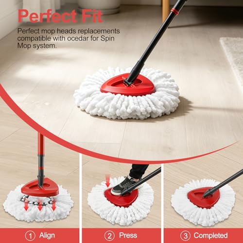 4 Pack Mop Head Replacement，Spin Mop Replacement Head Compatible with O Cedar Mop 100% Micro Fiber Mop for Cleaning Machine Washable and Easy to Replace