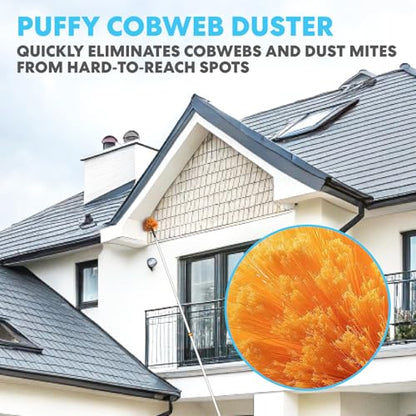 Simpli-Magic 20 Foot High Ceiling Duster Kit with 5-12ft Heavy Duty Extension Pole,High Reach Duster for Cleaning,Microfiber Feather Duster,Cobweb & Ceiling Fan Duster,Window Squeegee & Cleaner,Orange - color: Orange