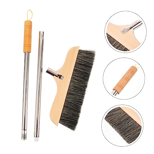 Wooden Broom with Stainless Steel Handle Soft Bristle Cleaning Brush for Hardwood Floors Carpets Indoor Use Lightweight Anti-Static Design for Easy Sweeping