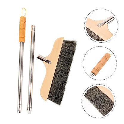 Wooden Broom with Stainless Steel Handle Soft Bristle Cleaning Brush for Hardwood Floors Carpets Indoor Use Lightweight Anti-Static Design for Easy Sweeping