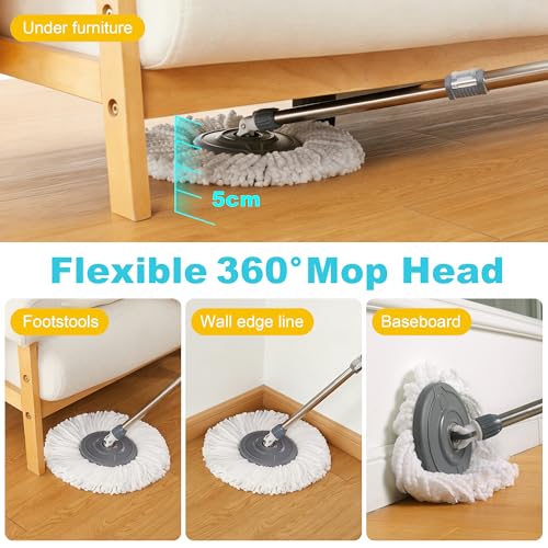 JOYMOOP Spin Mop and Bucket, 360° Mop Head & Telescopic Handle, Wet and Dry Use, 4 Reusable Microfiber Refills, Hands-Free Cleaning for Hardwood, Tile, Laminate Floors & Walls - size: Bucket # SUPER 8 + 4 Mop Pads