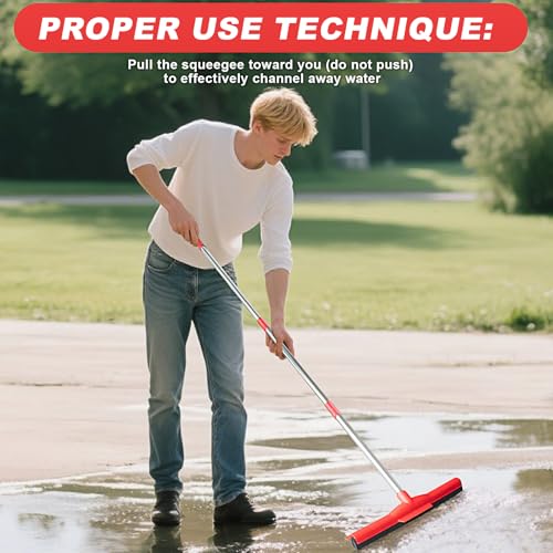 Floor Squeegee Scrubber Adjustable & Detachable Stainless Steel Handle Heavy Duty Household Broom EVA Foam Blade for Garage Courtyard Shower Bathroom Floor Marble Glass Tile Water Foam Cleaning