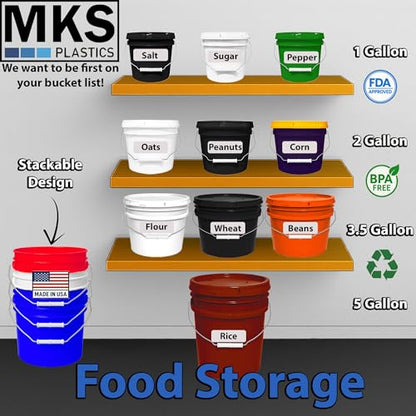 MKS Plastics 5-Gallon Bucket with Airtight Lid – Made in USA, Food Grade BPA Free Plastic, Heavy Duty Multi-Use, Metal Handle with Grip, Stackable Storage – Burgundy, 3 Pack - color: Burgundy, size: 3