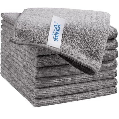 HOMEXCEL Grey Microfiber Cleaning Cloth, 8 Pack Cleaning Towels for Kitchen, Lint Free, Scratch-Free, Highly Absorbent, and Reusable Cleaning Rags for House, Window and Glass, Cars, 11.5 X11.5 inch - color: Grey