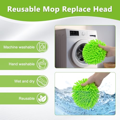 6 Pack Mop Replace Heads Mop Heads Replacements for O-Cedar RinseClean 2-Tank Spin Mop System,Chenille&Microfiber Mop Head Refills for Multi-Surface Floor Dry/Wet Use,Reusable and Washable,Green - size: mini-6pack