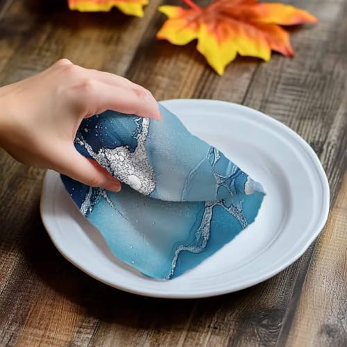 Marble Texture Kitchen Towels Set of 4 Blue Sliver Shinny Modern Abstract Decorative Dish Towels Ultra Soft Microfiber Absorbent Reusable Dishcloths for Kitchen Drying, 18x28 Inch - size: 28" x 18" (Pack of 4)