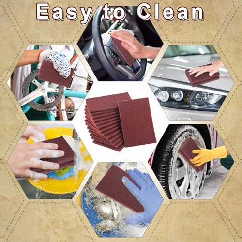 100 Pcs General Purpose Scuff Pads 6 X 9 Inch Red Abrasive Hand Sanding Non-Woven Aluminum Oxide Abrasive Pads Set for Surface Preparation Scuffing Scouring Blending Cleaning