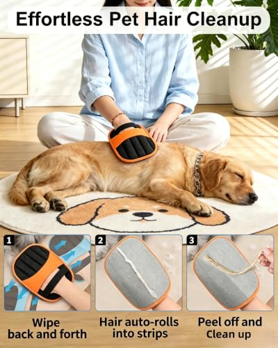 2 Pack Pet Hair Removal Gloves, Reusable Electrostatic Dog Cat Hair Remover Glove for Furniture Car Seats Clothing, Washable Grooming Mitts for Shedding-Orange | 2 Pack Pet Hair Removal Gloves