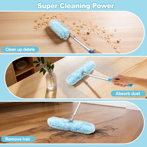 JEHONN Duster with 6 ft Extension Pole, 10 Refills Compatible with Swiffer Super Extendable Handle Heavy Duty Dusting Wand Starter Kit for Cleaning High Ceiling Fan Shelves Vent Window Blind