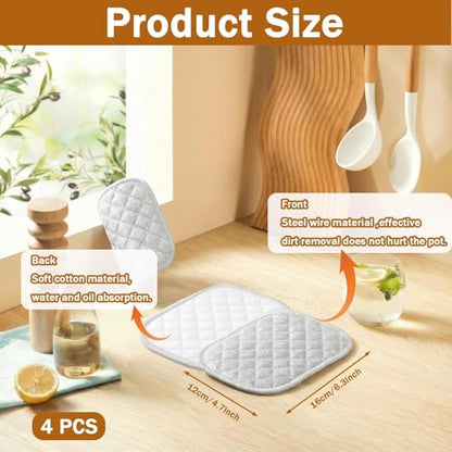 Double Side Non Scratch Wire Dishcloth, 4 Pcs Multipurpose Wire Dishwashing Rags, Wires Mesh Cleaning Cloth for Wet and Dry Cleaning, Reusable Metal Wash Cloth for Kitchen, Pots, Pans, Stove, Sinks