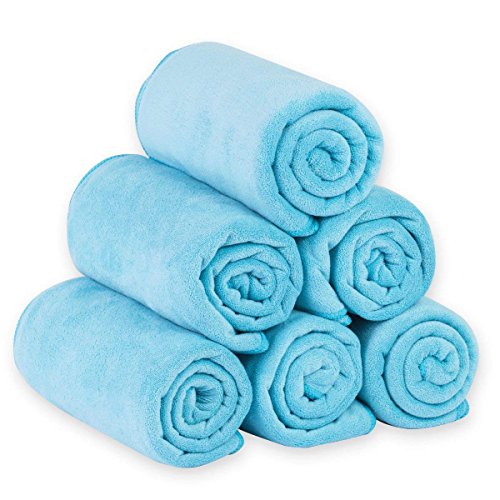 JML Microfiber Bath Towels Set (6 Pack, 27" x 55") - Large, Soft, Absorbent and Fast Drying Microfiber Towel for Adult Men Women, Hair Wrap, Sauna, Beach, Pool, Sports, Yoga - Sky Blue - color: Microfiber Aquamarine, size: 6 Pack-27" x 55"