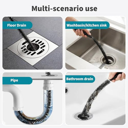Drain Cleaning Brush 2 Pack, 23.6 Inch Long Pipe Cleaner Brush, Flexible Drain Clog Remover Tool with Nylon Bristles, Sink Drain Cleaner for Hair Clogs, Kitchen Sink, Bathroom Tub, Shower Drain