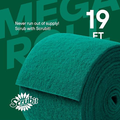 SCRUBIT Scouring Pad Roll - 19 FT Green scrubbing Pads Roll - Non Scratch Dish Washing Scrubbers - Abrasive and Heavy Duty Pot Scrubber Roll for Kitchen, Pots, Pans, Oven, and Grill 19 FT X 6" x0.3"