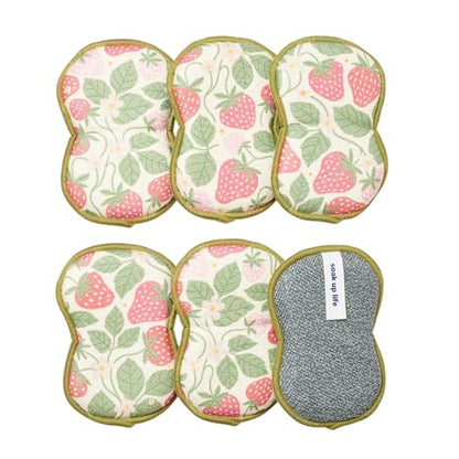Sponge Set in Strawberry, 6 Pack Super Absorbent Washable Reusable Cleaning Sponges Made from Recycled Materials, Durable Eco Friendly Kitchen Sponges - color: Strawberry