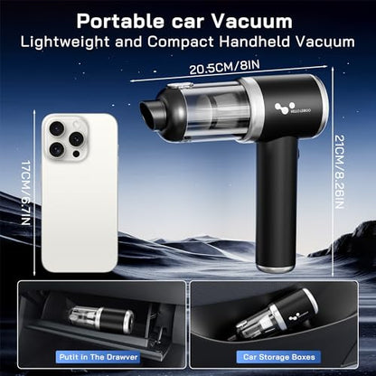 helloleiboo Handheld Car Vacuum Cleaner 16000PA Car Vacuum Portable Cordless 120W High Power 4-in-1 Mini Vacuum Cleaner Rechargeable & Air Duster Multi-Nozzles for Home Office Pet（Black）