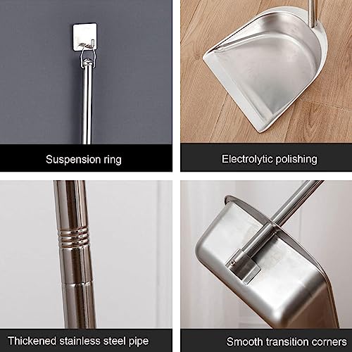 Broom and Dustpan Set with Long Handle, Upright Stainless Steel Dustpan and Broom Combo, Heavy Duty Dust Pans with Broom for Home Kitchen Office Lobby Floor,Brown - color: Brown