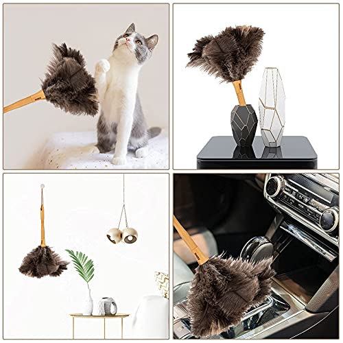 Genuine Ostrich Feather Duster, 16 inch Gray Ostrich Feather Duster with Wood Handle, Reusable Car Dusters, Eco-Friendly Handheld Cleaning Dusters for Home, Office and Kitchen - color: Gray Brown Classic