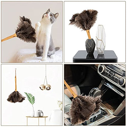 Genuine Ostrich Feather Duster, 16 inch Gray Ostrich Feather Duster with Wood Handle, Reusable Car Dusters, Eco-Friendly Handheld Cleaning Dusters for Home, Office and Kitchen - color: Gray Brown Classic