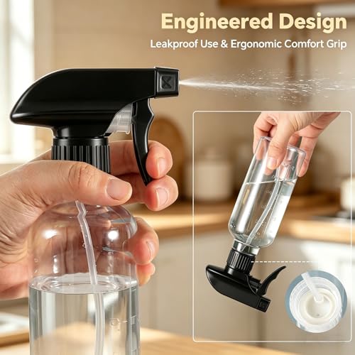 Plastic Spray Bottles (2 Pack 10 oz), Leakproof Adjustable Fine Mist & Jet Stream Nozzle, Premium BPA-Free Plastic Multi-Purpose for Hair, Plants, Cleaning (2 PACK CLEAR) - color: 2 PACK CLEAR