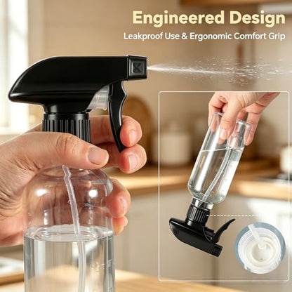 Plastic Spray Bottles (2 Pack 10 oz), Leakproof Adjustable Fine Mist & Jet Stream Nozzle, Premium BPA-Free Plastic Multi-Purpose for Hair, Plants, Cleaning (2 PACK CLEAR) - color: 2 PACK CLEAR