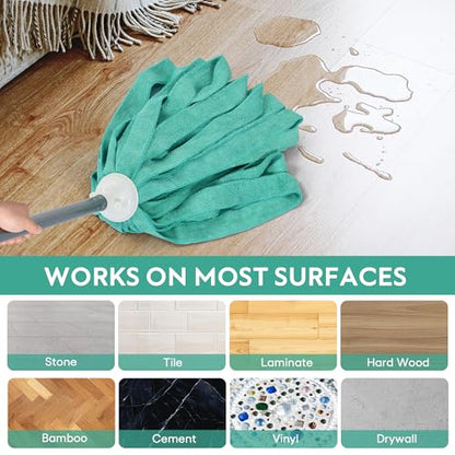 Matthew Microfiber Cloth Mop Compatible with Ceda Microfiber Cloth Mop Refill Commercial Replacement 54" Stainless Steel Handle with 2 Wet Mop Heads w/1 Handle Incl.2Pcs Microfiber Towels-Green - color: Green