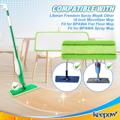 6 Pack Upgraded Spray Mop Refills for Libman Freedom Spray Mop, Washable Microfiber Pad Compatible with BPAWA Flat Floor Mop, Reusable Mop Pads - color: Green, 6 Pack