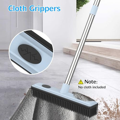 Rubber Broom Carpet Rake for Pet Hair Removal, Dog Hair Broom with 59" Adjustable Handle, Push Broom with Squeegee for Carpet, Hardwood Floor, Tile, Includes 1 Pet Hair Brush