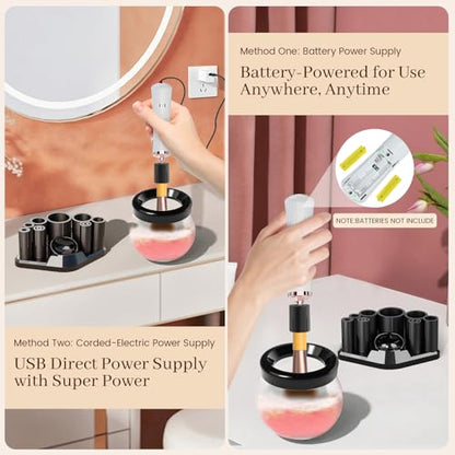 RICRIS Premium Makeup Brush Cleaner Dryer Super-Fast Electric Brush Cleaner Machine Automatic Brush Cleaner Spinner Makeup Brush Tools (White) - color: White