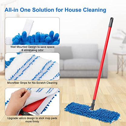 4 Pack Chenille Mop Heads Replacements Compatible with Oceda Dual-Action Microfiber Flip Mop System, Mop Replace Heads for Dry Wet Use, Washable Double Sided Flat Sponge(18 * 6 in)