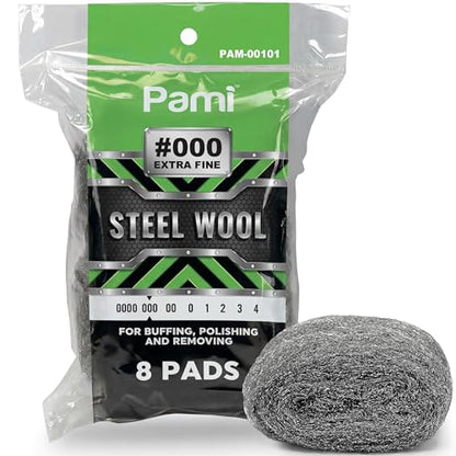 PAMI Non Scratch Ultra Smooth Grade 0000 Steel Wool Pads for Glass Cleaning (Pack of 8) (#000 - Extra Fine) - style: #000 - Extra Fine