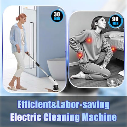 Electric Spin Scrubber, Cordless Bathroom Scrubber Brush with 9 Replaceable Heads,3-Speed Electric Scrubber with Adjustable Handle,IPX7 Shower Scrubber for Bathroom Tile,Kitchen Countertop,Car Trunk