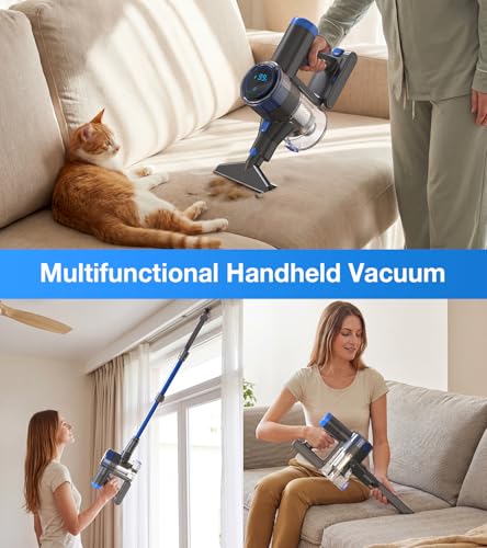 Cordless Vacuum Cleaner, 480W/45Kpa Vacuum Cleaners for Home, Self-Standing Stick Vacuum with LED Display, Anti-Tangle & Wall Mount Charging, 8 in 1 Lightweight Vacuum for Hard Floors Carpet Pet Hair