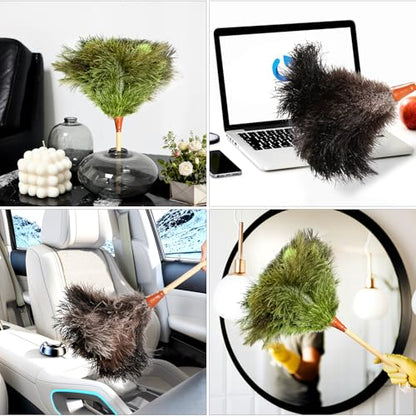 16inch Natural Good Ostrich Feather Duster with Bamboo Handle, Electrostatic Dust Remove for Ceiling，Fans，Bookshelves, Sofa, Windows, Fit for Home, Office and Cars - color: Gray